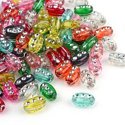 Plating Transparent Acrylic Beads, Silver Metal Enlaced, Oval, Mixed Color, 9.5x6x4.5mm, Hole: 1.5mm, about 3300pcs/500g