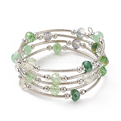Braccialetti avvolgenti con cinque anelli di perle di vetro, braccialetto di perle di ottone per le donne, verde mare, diametro interno: 2 pollice (5 cm)