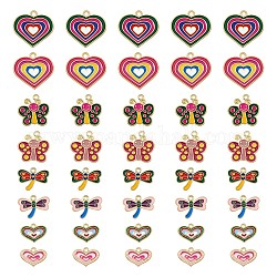 40pcs pendentifs en émail en alliage, or, coeur & papillon & libellule & abeilles, couleur mixte, 12~22x20~25.5mm