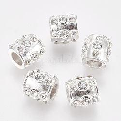 Alloy Rhinestone European Beads, Large Hole Beads, Lead Free and Cadmium Free, Drum, Silver Metal Color, Crystal, 10.5x11mm, Hole: 5mm