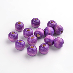 Natural Wood Beads, Round, Dyed, Fuchsia, 11x12mm, Hole: 4mm, about 1800pcs/1000g