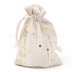 Sac en tissu en coton à thème de noël, sacs à cordonnet, pour les ornements de cadeau de collation de fête de noël, motif de vagues, 14x10 cm