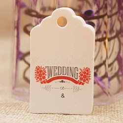 紙ギフトタグ  hange tags  美術工芸用  結婚式のための  単語の結婚式と花の長方形  ホワイト  50x30x0.4mm  穴：5mm