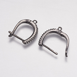 Accessoires de boucles d'oreilles en laiton de micro pavé zircone cubique, Boucles d'oreilles créoles avec fermeture à loquet, gunmetal, 11x11mm, 20x2x15mm, Trou: 1mm, pin: 1 mm