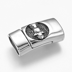 304 Stainless Steel Magnetic Clasps with Glue-in Ends, Rectangle with Owl, Antique Silver, 29.5x16x9mm, Hole: 7x13mm