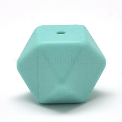 Food Grade Eco-Friendly Silicone Beads, Chewing Beads For Teethers, DIY Nursing Necklaces Making, Faceted Cube, Cyan, 14x14x14mm, Hole: 2mm