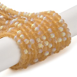 Chapelets de perles en verre transparente  , facette, mat, demi couleur ab plaqué, rondelle, peachpuff, 4~4.5x3.5~4mm, Trou: 1mm, Environ 117~121 pcs/chapelet, 16.61~16.73 pouce (42.2~42.5 cm)