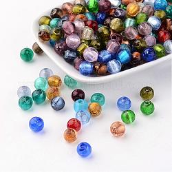 Perles en verre d'argent feuille manuelles, ronde, couleur mixte, 7.5~8.5mm, Trou: 1mm