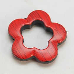 Acrylic Beads, Imitate Wood Pattern, Flower, Red, 28x6mm, Hole: 2mm