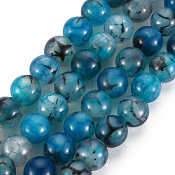 Chapelets de perles veines de dragon en agate naturelle, teinte, ronde, bleu acier, 8mm, Trou: 1mm, Environ 48 pcs/chapelet, 14.96 pouce
