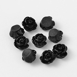 Розовый цветок непрозрачный гранулы смолы, чёрные, 9x7 мм, отверстие : 1 мм