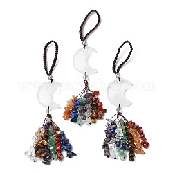 Decorazioni pendenti in cristallo di quarzo naturale lunare, ornamenti pendenti con cordoncino in nylon e nappe con gemme di pietre preziose, 150~155mm