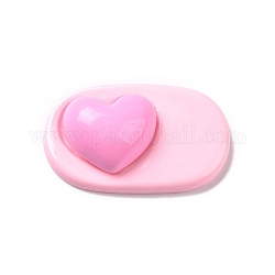 Adorables cabochons en résine opaque, ovale avec le coeur, rose, 22.5x37x10mm
