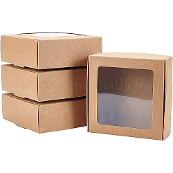 Scatole di caramelle di carta, scatola da forno, con finestra in pvc trasparente, per il partito, matrimonio, doccia per bambini, quadrato, tan, 9.5x9.5x3.5cm