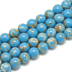 Синтетические имперские нитки из бисера яшмы, окрашенные, круглые, Плут синий, 6 мм, отверстие : 1 мм, около 68 шт / нитка, 15.7 дюйм