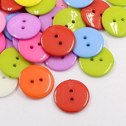 Botones de costura de acrílico, botones de plástico para el diseño de vestuario, 2 agujero, teñido, plano y redondo, color mezclado, 15x2mm, agujero: 1 mm