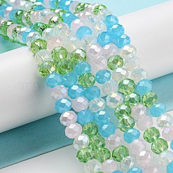 Chapelets de perles en verre, facette, rondelle, azur, 6x5mm, Trou: 1mm, Environ 85~88 pcs/chapelet, 16.1~16.5 pouce (41~42 cm)