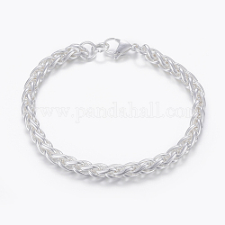 304 Stainless Steel Wheat Chain Bracelets, with Lobster Claw Clasps, Silver Color Plated, 8-1/4 inch(210mm)x6mm