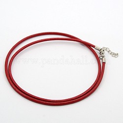 Leather Cord Necklace Making, with Brass Lobster Claw Clasps and Brass Tail Chains, Dark Red, 18~18.5inch