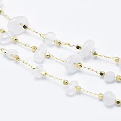 Handgemachte natürlichen Rosenquarz Perlenketten, gelötet, mit Spule, Messingketten und Messingperlen, langlebig plattiert, echtes 18k vergoldet, 4~14x4~11x2~7 mm, Messing Perlen: ca. 2x2x2 mm, ca. 32.8 Fuß (10m)/Rolle