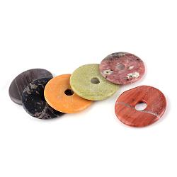Pendentifs en pierre précieuse naturelle & synthétique, disque de donut / pi, teinte, largeur du beignet: 13.5~16 mm, 33~40x4~5mm, Trou: 6~8mm