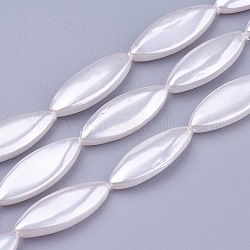 Chapelets de perles de coquille, oeil de cheval, blanc, 21~22x7.5~8x3.5~4.5mm, Trou: 0.7mm, Environ 19 pcs/chapelet, 15.9 pouce (40.5 cm)