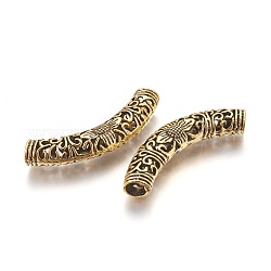 Alloy Curved Tube Beads, Curved Tube Noodle Beads, Hollow, Antique Golden, 55x12x8.5mm, Hole: 6mm
