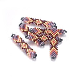 Enlaces de cuentas de semillas japonesas hechas a mano de miyuki & toho, patrón de telar, forma de lanzadera, colorido, 41.5~42.5x8.5~9x1.7mm, agujero: 2 mm