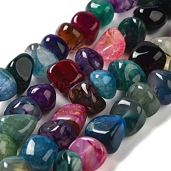 Chapelets de perles d'agate naturelle, teints et chauffée, pépites, pierre roulée, colorées, 6.5~13x10~13x1.5~11mm, Trou: 1.6mm, Environ 22 pcs/chapelet, 7.20~7.72'' (18.3~19.6 cm)