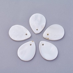 Shell Pendants, Dyed, teardrop, White, 20x15x2mm, Hole: 1.4mm