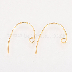 Brass Earring Hooks, with Horizontal Loop, Real 18K Gold Plated, 20~21x14~16x1mm, Hole: 2mm