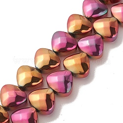 Chapelets de perles en verre électroplaqué, métallique entièrement plaqué, cœur, orchidée, 12x13x7mm, Trou: 1mm, Environ 55 pcs/chapelet, 25.51'' (64.8 cm)