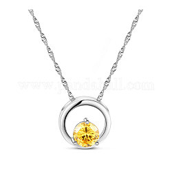SHEGRACE Rhodium Plated 925 Sterling Silver Pendant Necklace, Round with AAA Cubic Zirconia, Gold, 17.7 inch