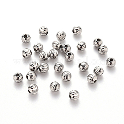 201 Stainless Steel Corrugated Beads, Round, Stainless Steel Color, 5x4.5mm, Hole: 1.8mm