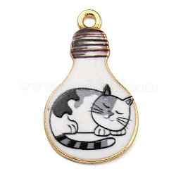 合金ペンダント  鉛フリー＆カドミウムフリー＆ニッケルフリー  猫の形をした電球  ホワイトスモーク  28x17x1.5mm  穴：1.8mm