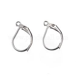 304 Stainless Steel Leverback Earring Findings, with Loop, Stainless Steel Color, 15x10x2mm, Hole: 1.2mm, Pin: 1x0.8mm