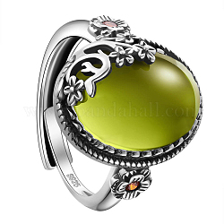 Shegrace 925 anelli in argento sterling tailandesi, con il grado aaa zirconi, mezzo tondo con fiore, verde, formato 9, 19mm