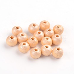 Perles rondes en bois naturel, teinte, sans plomb, chameau, 7~8x8~9mm, Trou: 2~3mm, environ 3000 pcs/500 g