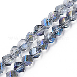 Galvanisieren transparente Glasperlen Stränge, halb plattiert, facettiert, Nuggets, Kornblumenblau, 8x7 mm, Bohrung: 1.4 mm, ca. 72 Stk. / Strang, 20.08 Zoll (51 cm)