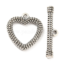Tibetan Style Alloy Toggle Clasps, Cadmium Free & Lead Free, Heart, Antique Silver, Heart: 15.5x14x2.5mm, Hole: 1mm, Bar: 21x5x2mm, Hole: 1mm, about 781pcs/1000g