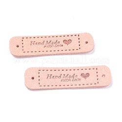 PU Leather Label Tags, Handmade Embossed Tag, with Holes, for DIY Jeans, Bags, Shoes, Hat Accessories, Rectangle with Word Handmade, Pink, 55x15x1.2mm, Hole: 2mm