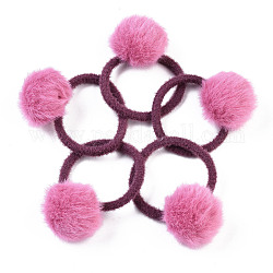Accessori per capelli imitazione lana ragazze, Supporto ponytail, ties per capelli elastico, con palla di pelliccia di visone sintetico, rosa caldo, 45~48mm