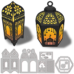 Ramadan & eid mubarak fustelle in acciaio al carbonio, per scrapbooking diy, album di foto, carta decorativa goffrata, colore acciaio inossidabile, modello di lanterna, 148~153x82~89x0.8mm, 4 pc / set