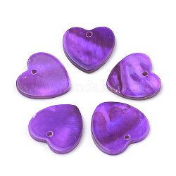 Breloques en coquille d'eau douce, cœur, violet, 13~14x13~14x1.5~2mm, Trou: 1mm