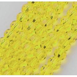Hilos de cuentas de vidrio transparente, imitar cristal austriaco, facetas (32 facetas), redondo, amarillo, 6mm, agujero: 1 mm, aproximamente 100 pcs / cadena, 21~22 pulgada