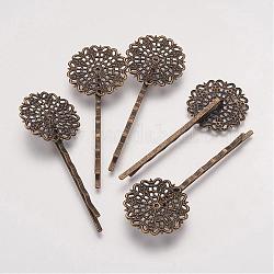 Латунные фурнитуры шпильки Bobby Pin, цветок, античная бронза, лоток : 25 мм, 2x65x2 мм