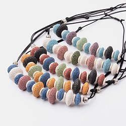 Natürliche Lava Rock Lätzchen Statement Halsketten, mit gewachster Schnur und Türkis, Mischfarbe, 18.9 Zoll