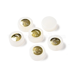 Perle di vetro verniciate a spruzzo trasparente, con i risultati in ottone dorato, piatta e rotonda con il sorriso, bianco, 11.5x4mm, Foro: 1.2 mm