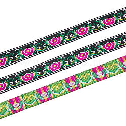 Ruban polyester style ethnique, ruban jacquard, ruban tyrolien, motif de fleur, noir, 1-1/4 pouce (33 mm), environ 7.66 yards (7 m)/rouleau