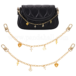 Manici per borsa wadorn 2 pz, con catena portacavi in ottone e pendente in lega, angelo & cuore & croce, oro, 32.2cm